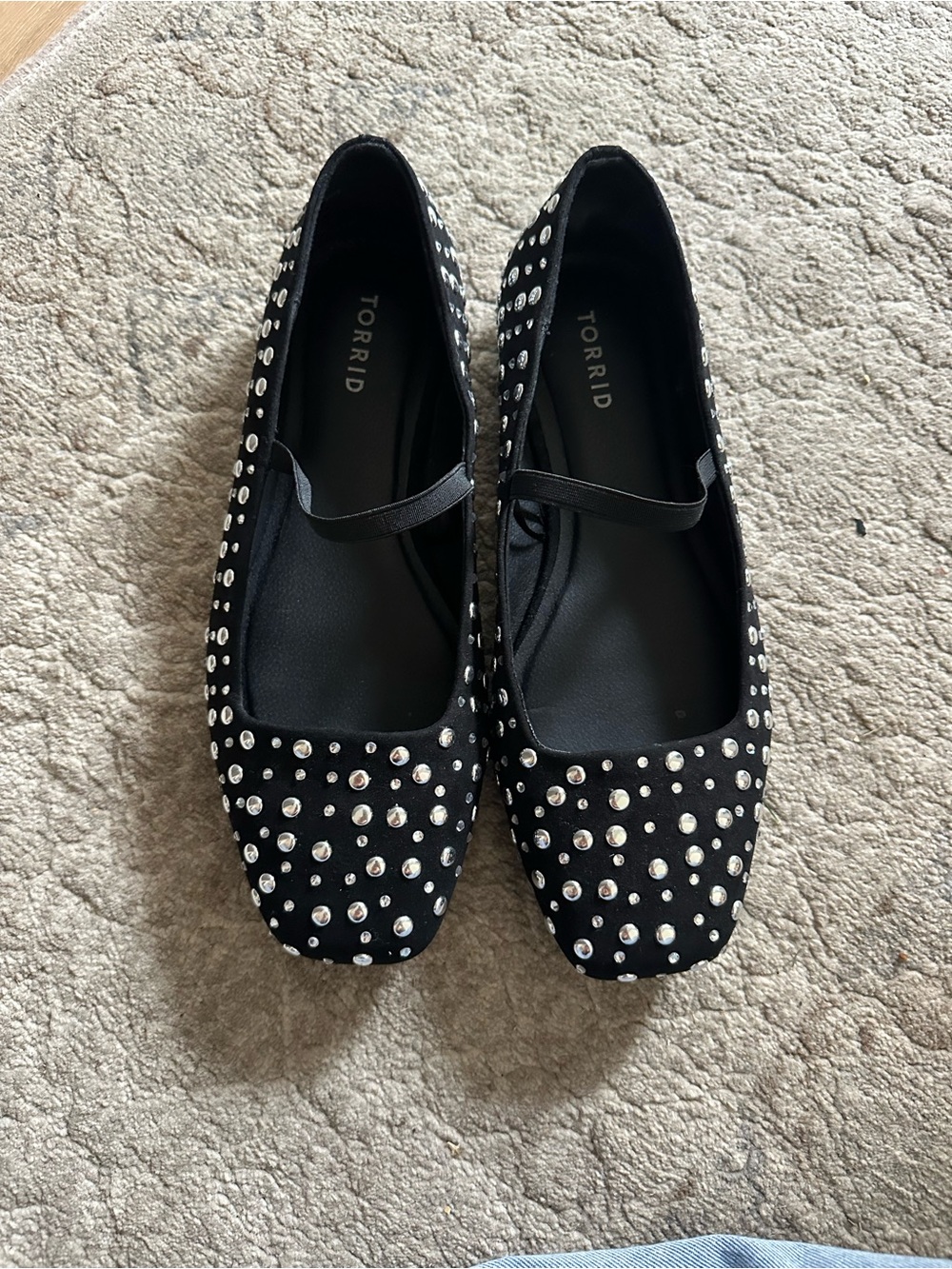 torrid Black Studded Mary Jane Flats with Silver Accents 11WW